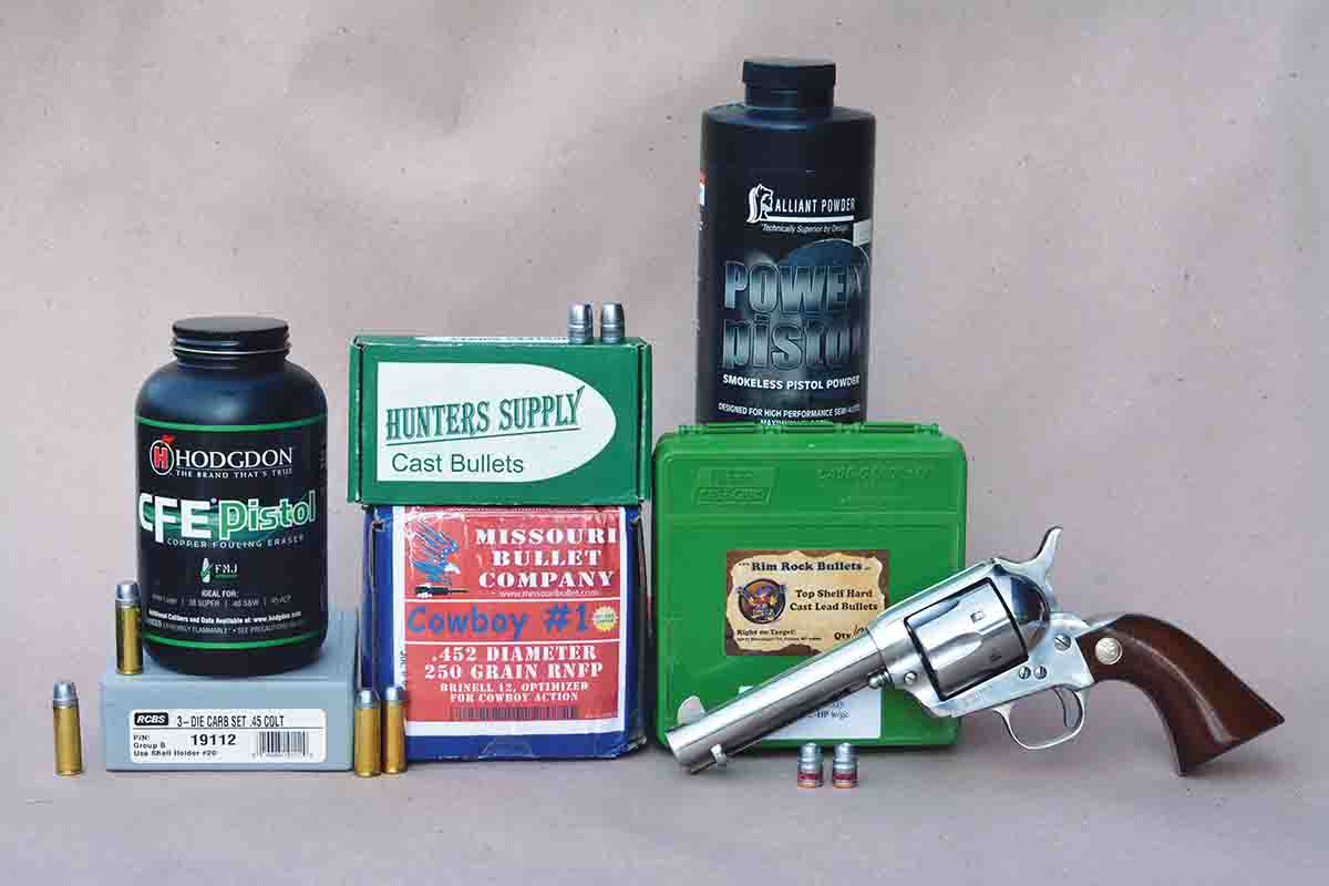 Brian developed select .45 Colt handloads that proved accurate in the Cimarron Stainless Frontier.